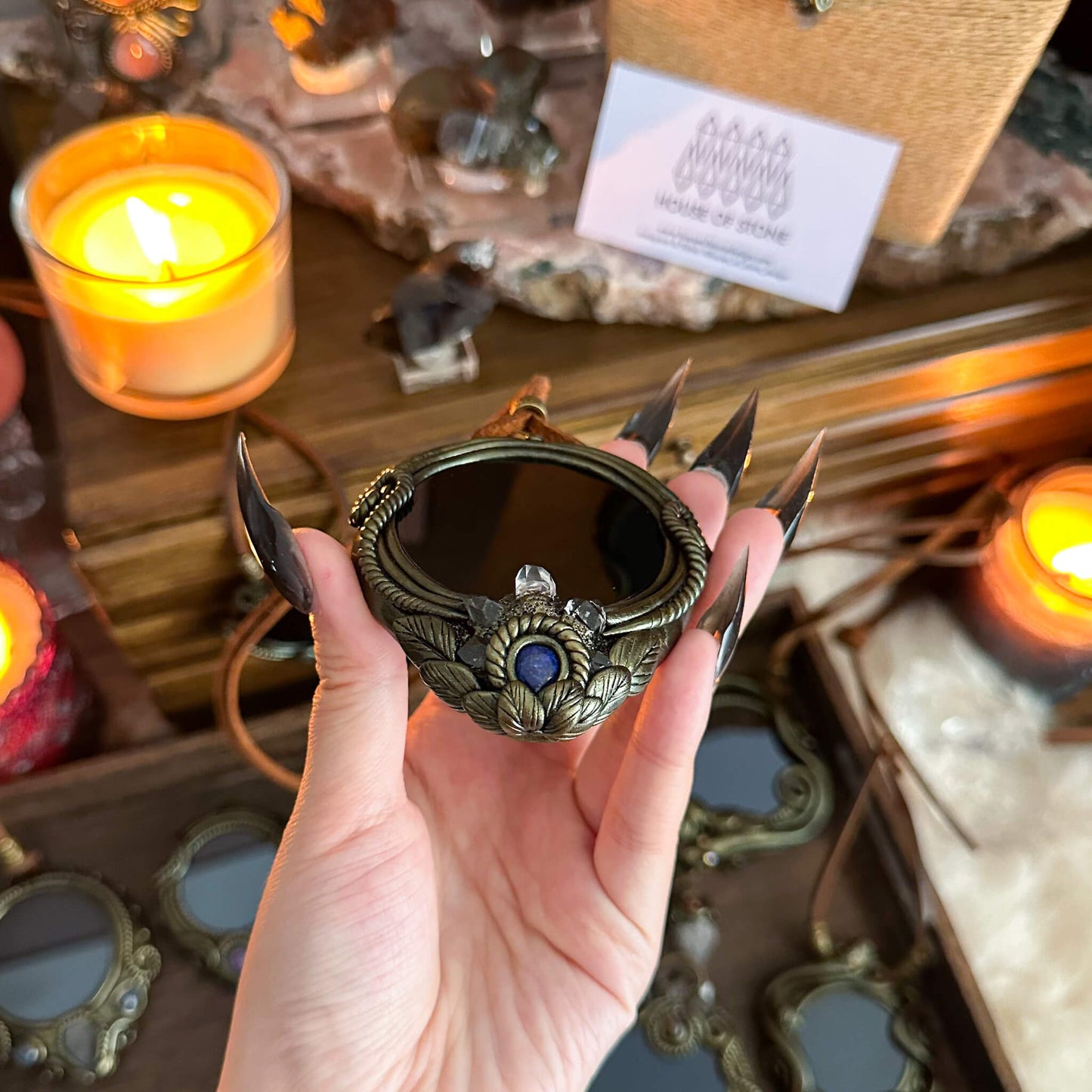 Handmade Natural Black Obsidian Pendant Necklace/Magic Obsidian Mirror Crystal Pendant/Scrying Mirror Talisman Protection Jewelry/Altar Tool