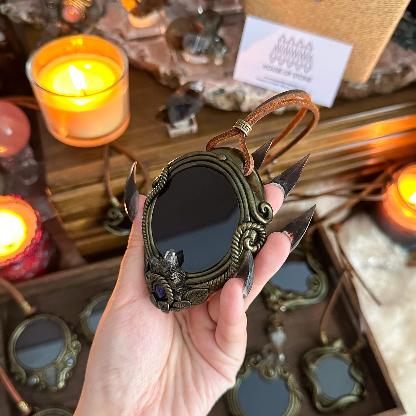 Handmade Natural Black Obsidian Pendant Necklace/Magic Obsidian Mirror Crystal Pendant/Scrying Mirror Talisman Protection Jewelry/Altar Tool