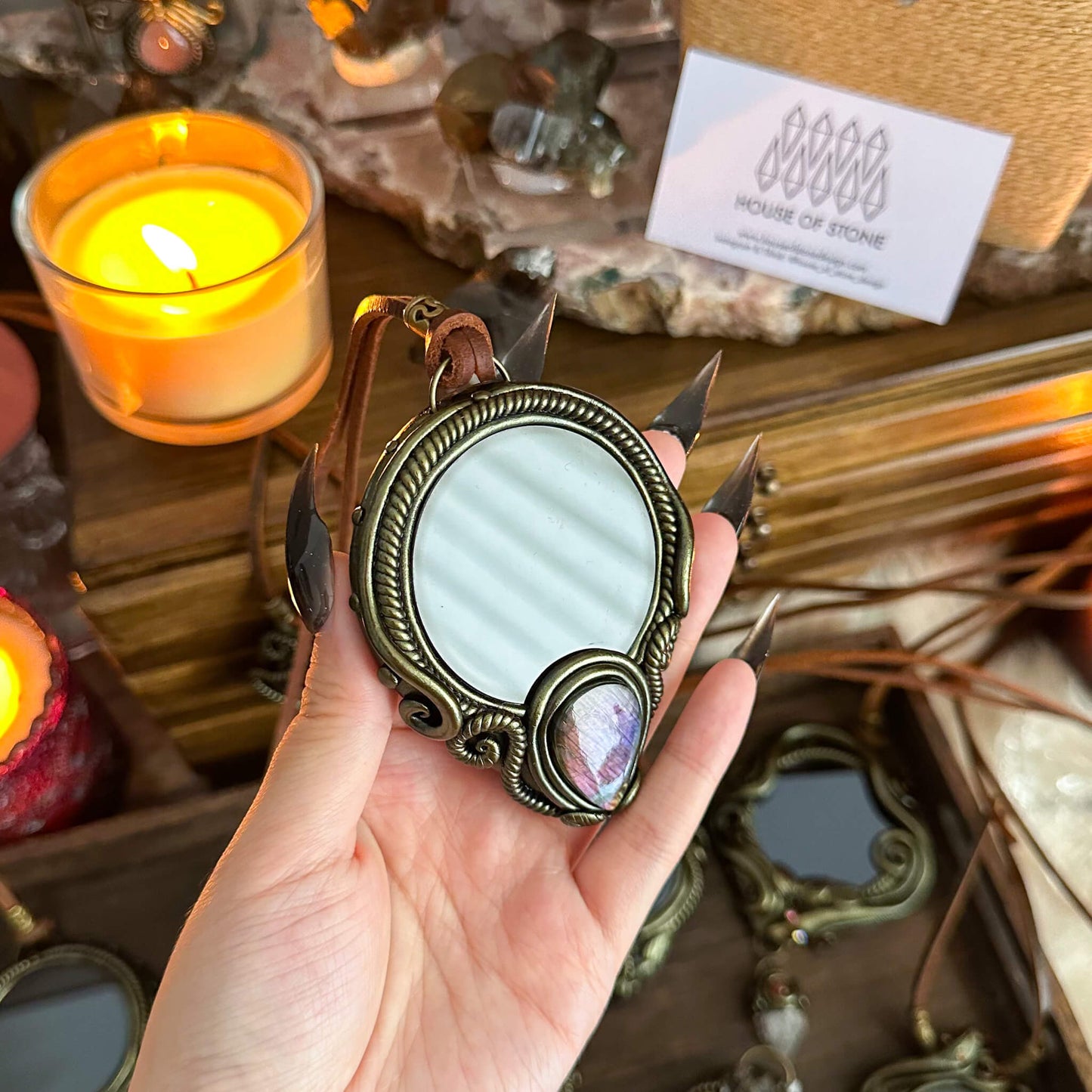 Handmade Natural Black Obsidian Pendant Necklace/Magic Obsidian Mirror Crystal Pendant/Scrying Mirror Talisman Protection Jewelry/Altar Tool