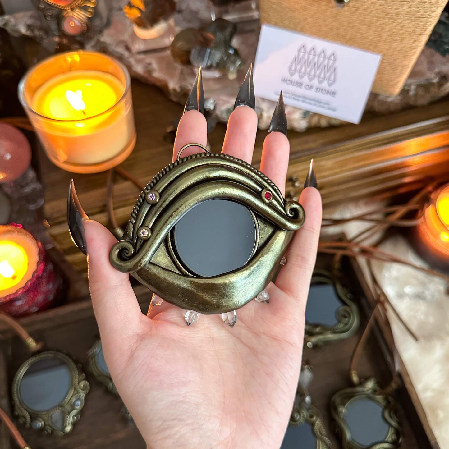 Handmade Natural Black Obsidian Pendant Necklace/Magic Obsidian Mirror Crystal Pendant/Scrying Mirror Talisman Protection Jewelry/Altar Tool