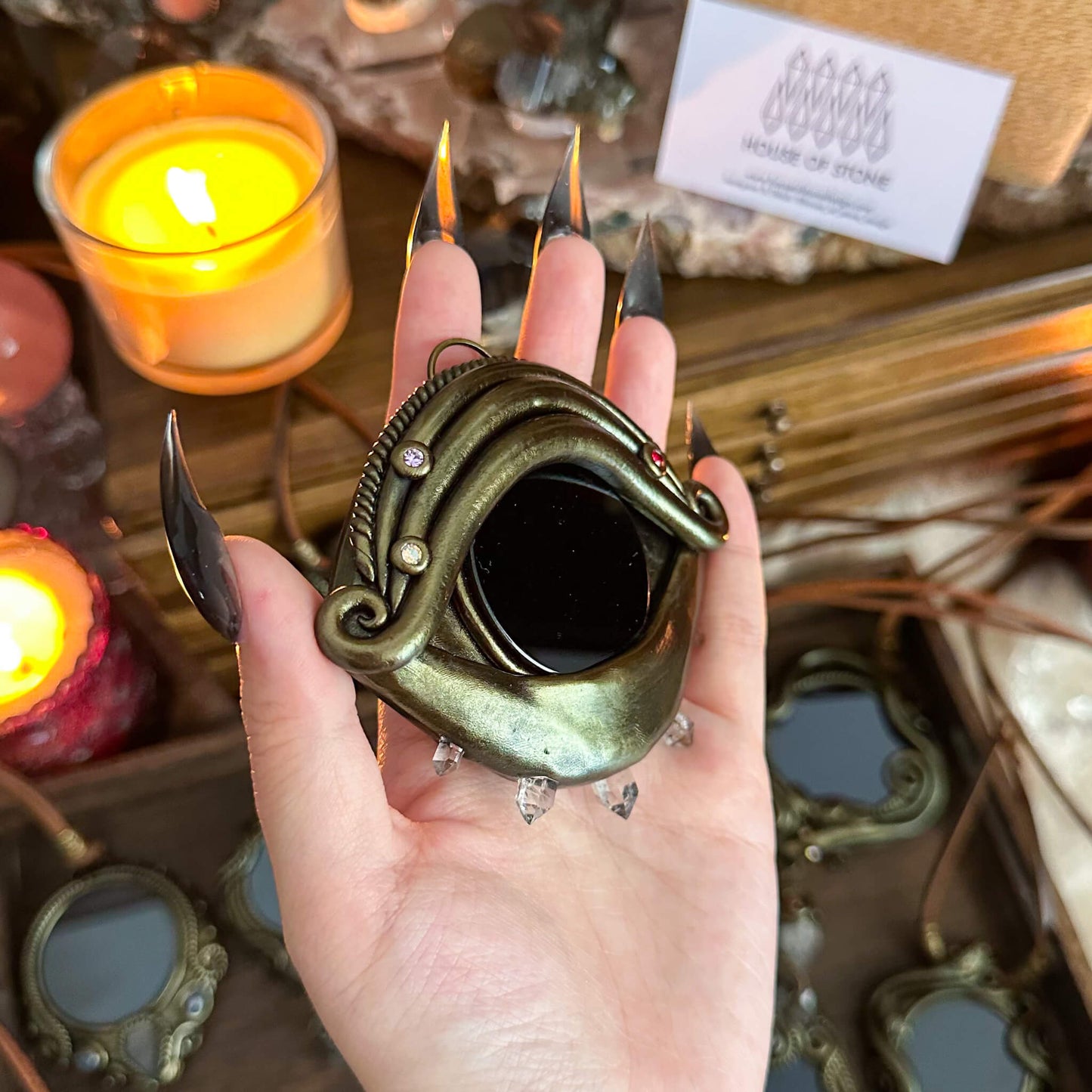 Handmade Natural Black Obsidian Pendant Necklace/Magic Obsidian Mirror Crystal Pendant/Scrying Mirror Talisman Protection Jewelry/Altar Tool