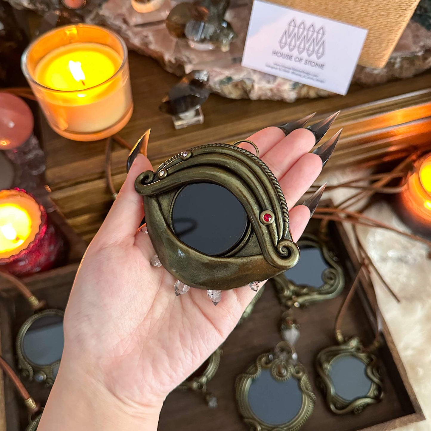 Handmade Natural Black Obsidian Pendant Necklace/Magic Obsidian Mirror Crystal Pendant/Scrying Mirror Talisman Protection Jewelry/Altar Tool