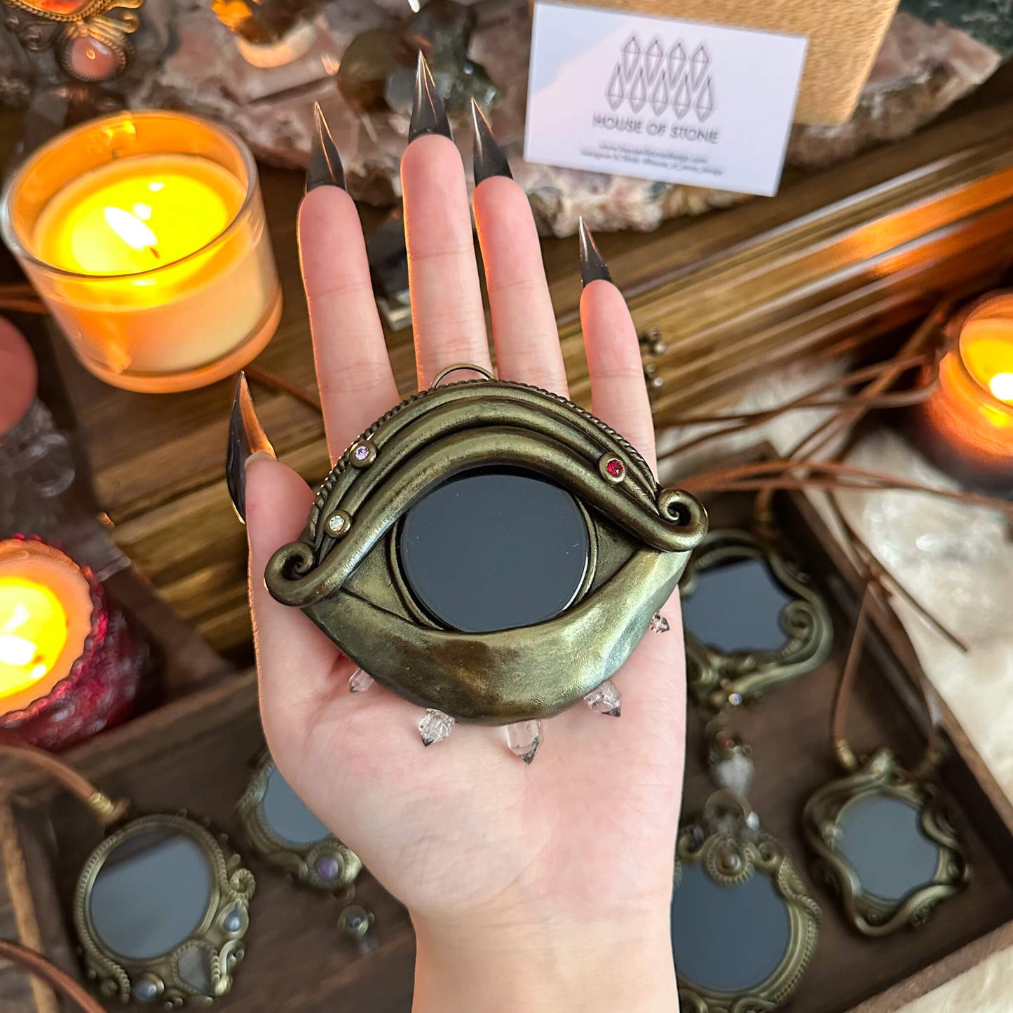 Handmade Natural Black Obsidian Pendant Necklace/Magic Obsidian Mirror Crystal Pendant/Scrying Mirror Talisman Protection Jewelry/Altar Tool