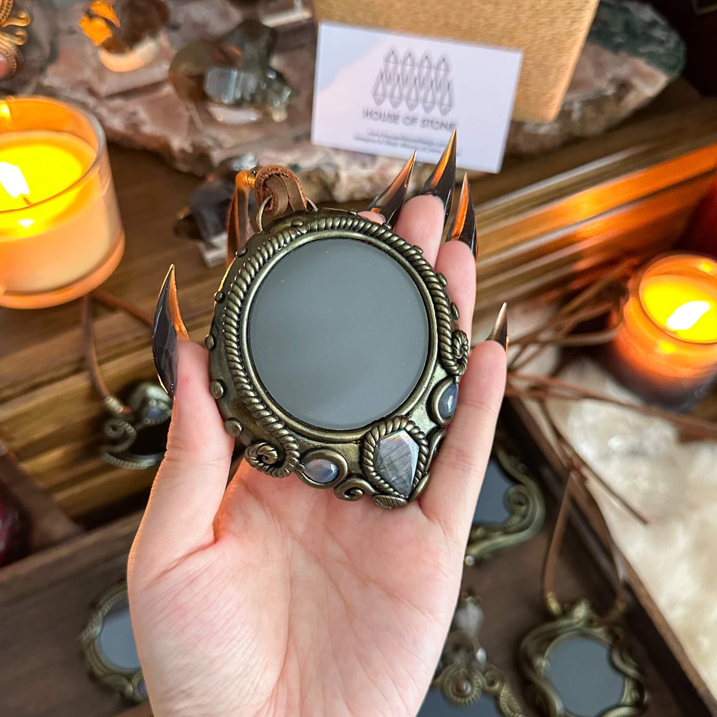 Handmade Natural Black Obsidian Pendant Necklace/Magic Obsidian Mirror Crystal Pendant/Scrying Mirror Talisman Protection Jewelry/Altar Tool