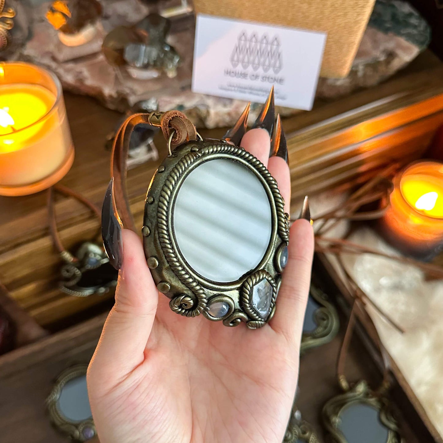 Handmade Natural Black Obsidian Pendant Necklace/Magic Obsidian Mirror Crystal Pendant/Scrying Mirror Talisman Protection Jewelry/Altar Tool