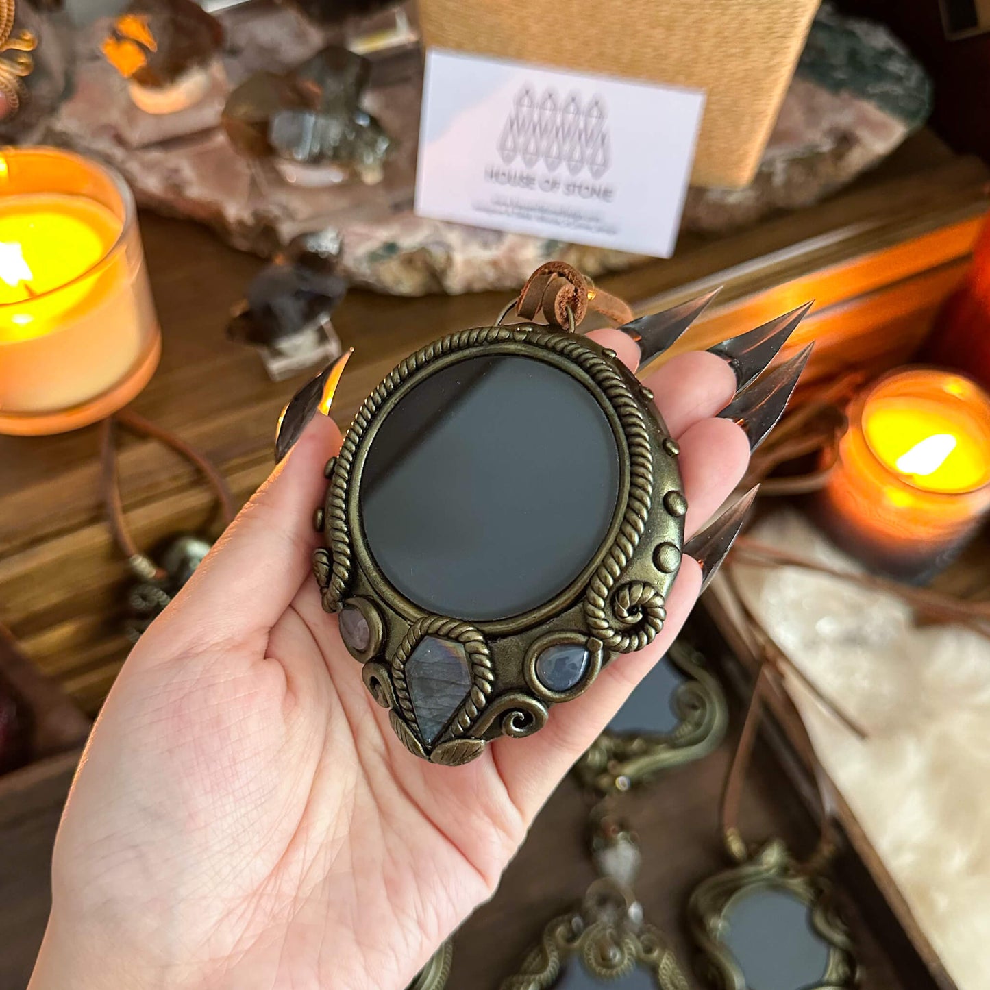 Handmade Natural Black Obsidian Pendant Necklace/Magic Obsidian Mirror Crystal Pendant/Scrying Mirror Talisman Protection Jewelry/Altar Tool