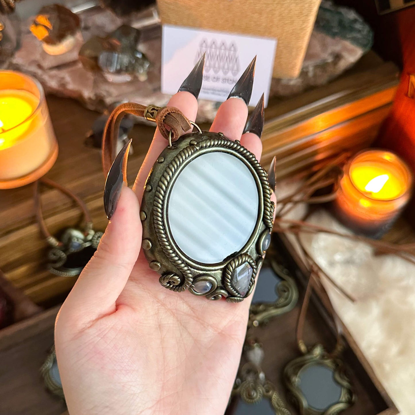 Handmade Natural Black Obsidian Pendant Necklace/Magic Obsidian Mirror Crystal Pendant/Scrying Mirror Talisman Protection Jewelry/Altar Tool