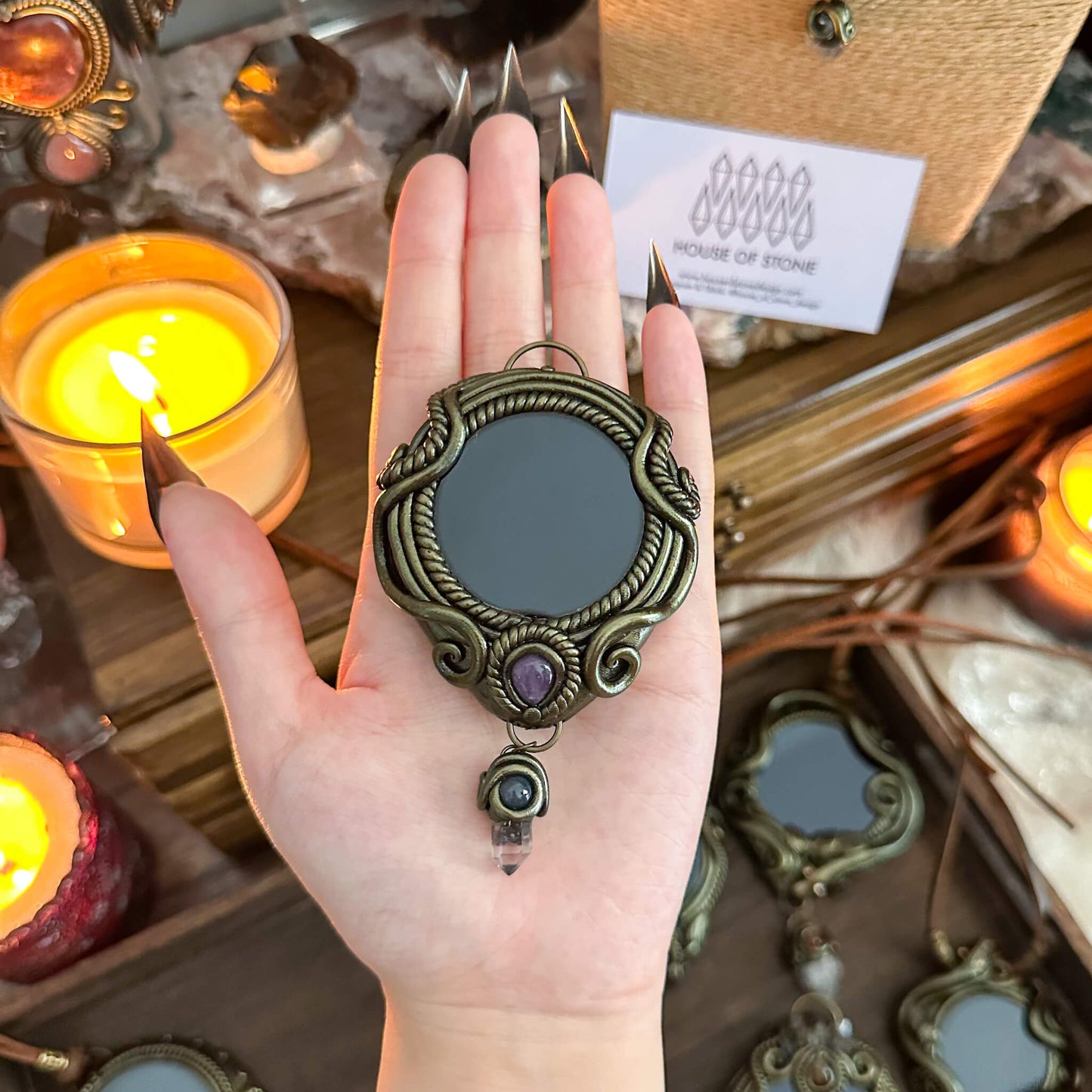 Handmade Natural Black Obsidian Pendant Necklace/Magic Obsidian Mirror Crystal Pendant/Scrying Mirror Talisman Protection Jewelry/Altar Tool