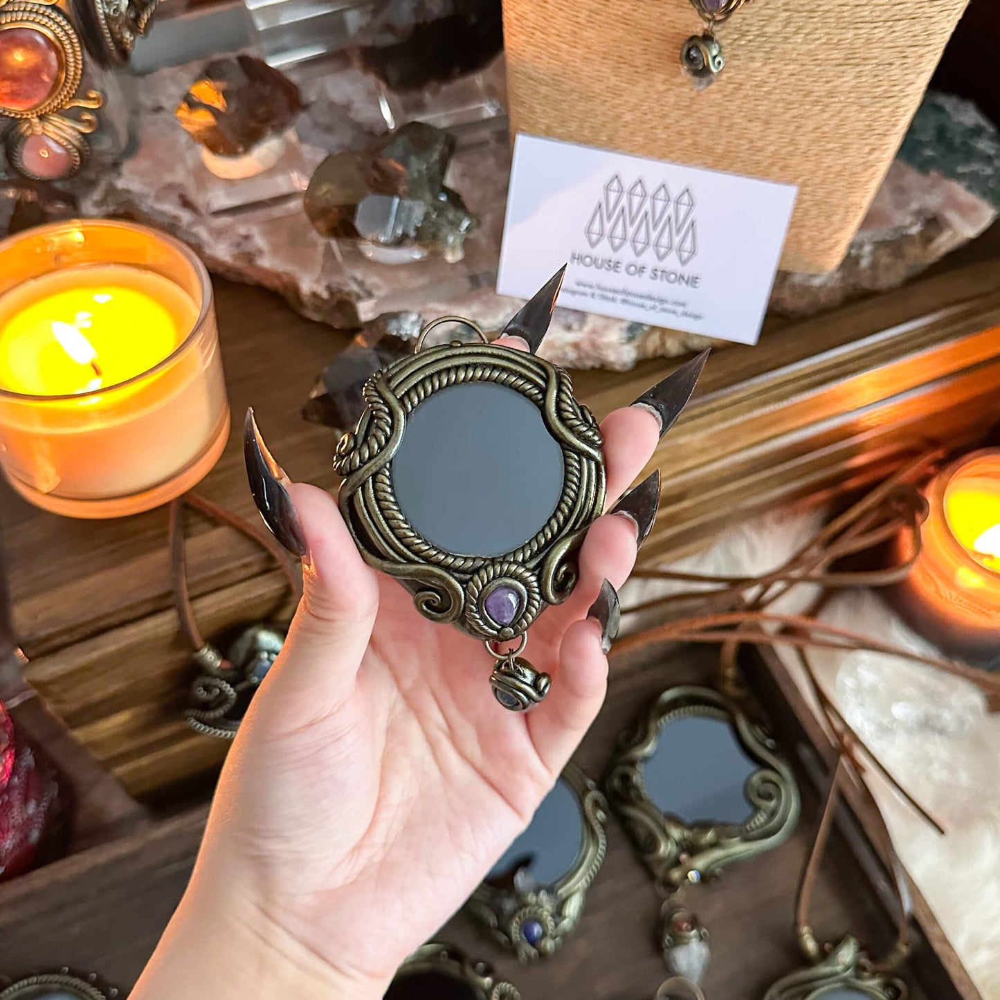 Handmade Natural Black Obsidian Pendant Necklace/Magic Obsidian Mirror Crystal Pendant/Scrying Mirror Talisman Protection Jewelry/Altar Tool