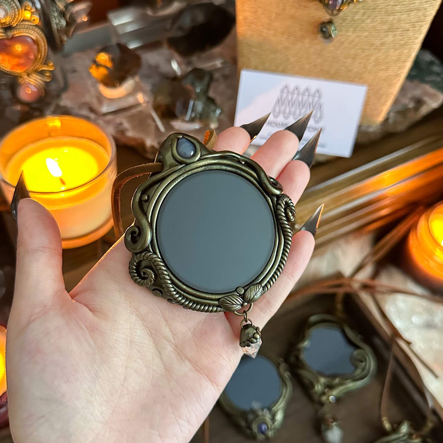 Handmade Natural Black Obsidian Pendant Necklace/Magic Obsidian Mirror Crystal Pendant/Scrying Mirror Talisman Protection Jewelry/Altar Tool