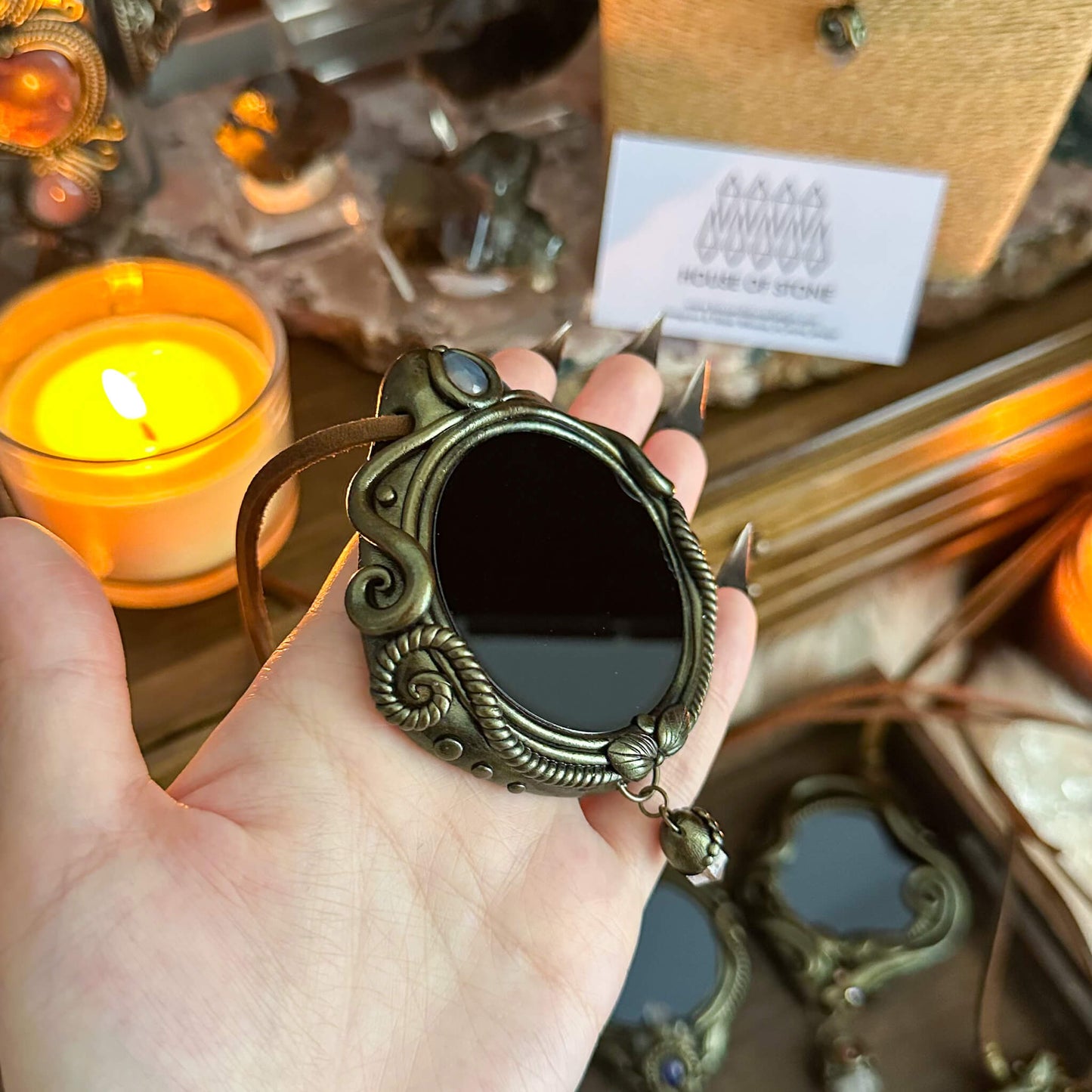 Handmade Natural Black Obsidian Pendant Necklace/Magic Obsidian Mirror Crystal Pendant/Scrying Mirror Talisman Protection Jewelry/Altar Tool