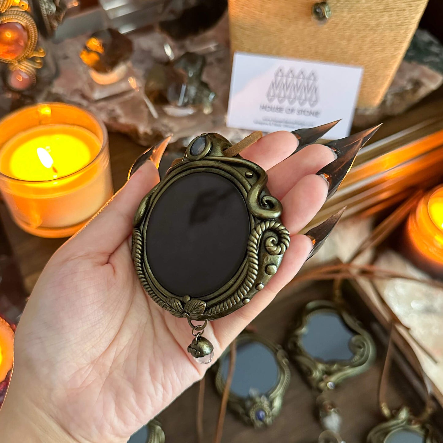 Handmade Natural Black Obsidian Pendant Necklace/Magic Obsidian Mirror Crystal Pendant/Scrying Mirror Talisman Protection Jewelry/Altar Tool