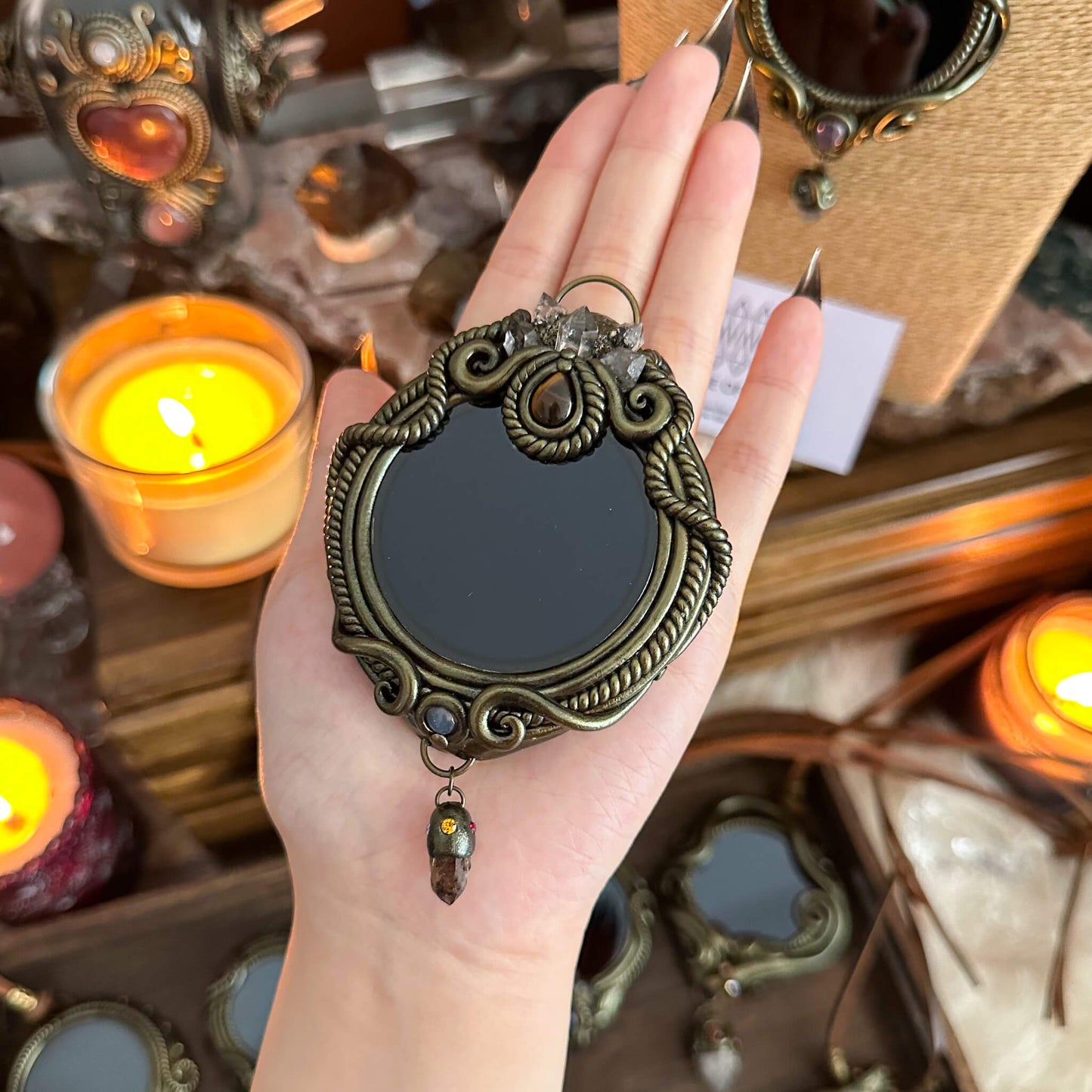 Handmade Natural Black Obsidian Pendant Necklace/Magic Obsidian Mirror Crystal Pendant/Scrying Mirror Talisman Protection Jewelry/Altar Tool