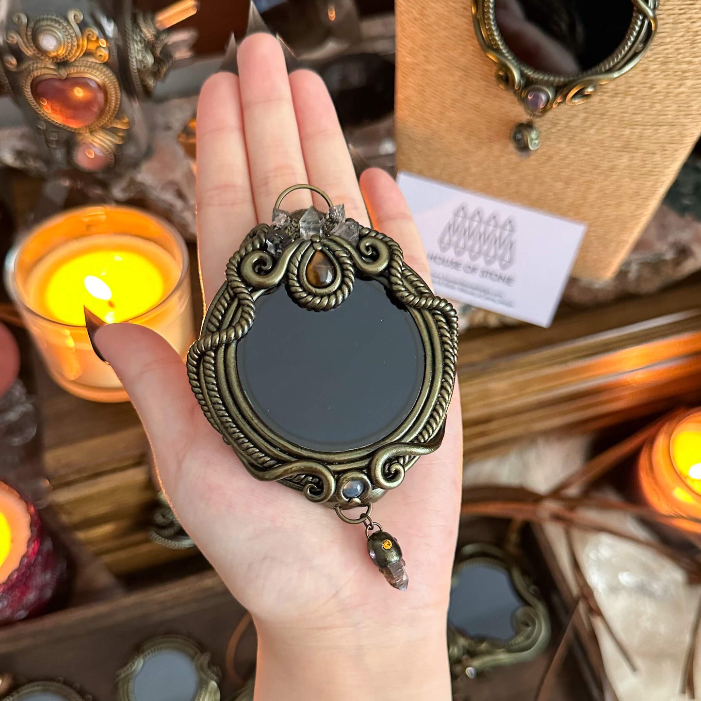 Handmade Natural Black Obsidian Pendant Necklace/Magic Obsidian Mirror Crystal Pendant/Scrying Mirror Talisman Protection Jewelry/Altar Tool