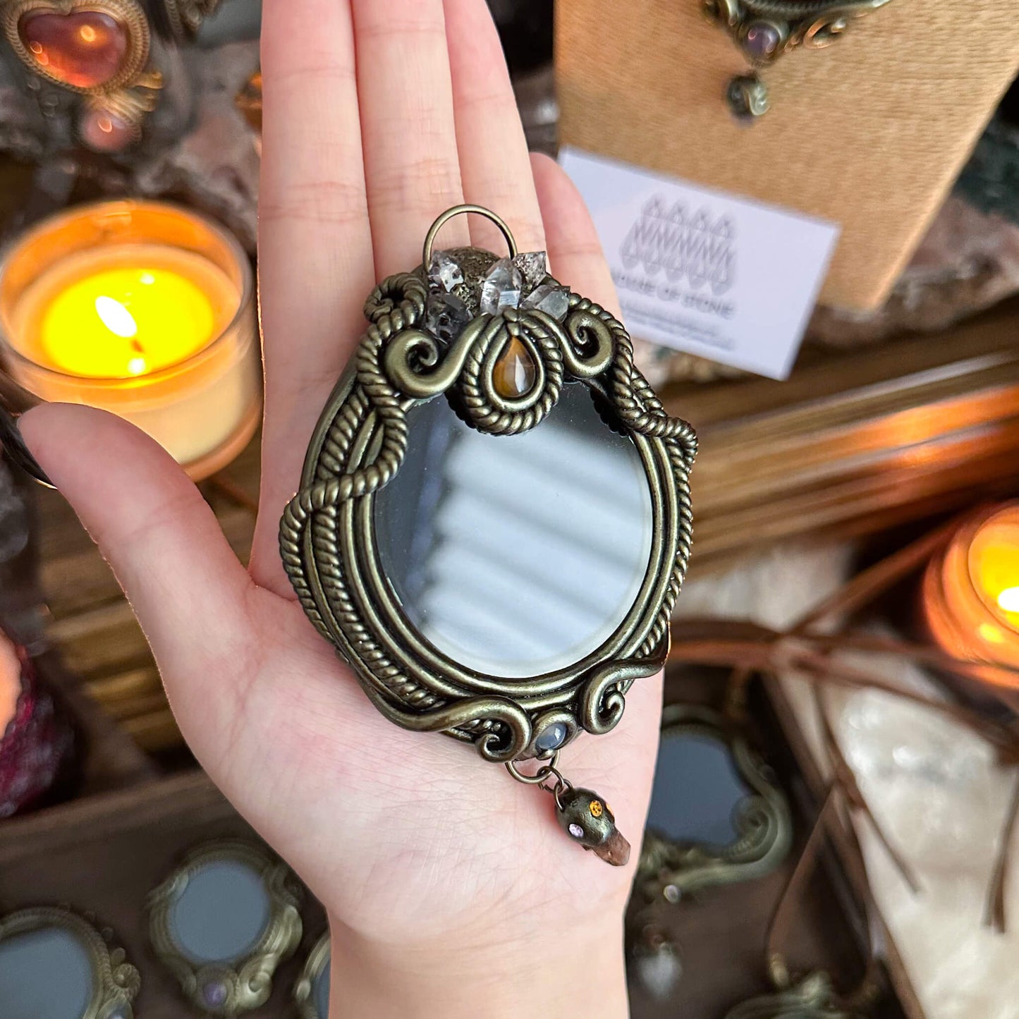 Handmade Natural Black Obsidian Pendant Necklace/Magic Obsidian Mirror Crystal Pendant/Scrying Mirror Talisman Protection Jewelry/Altar Tool