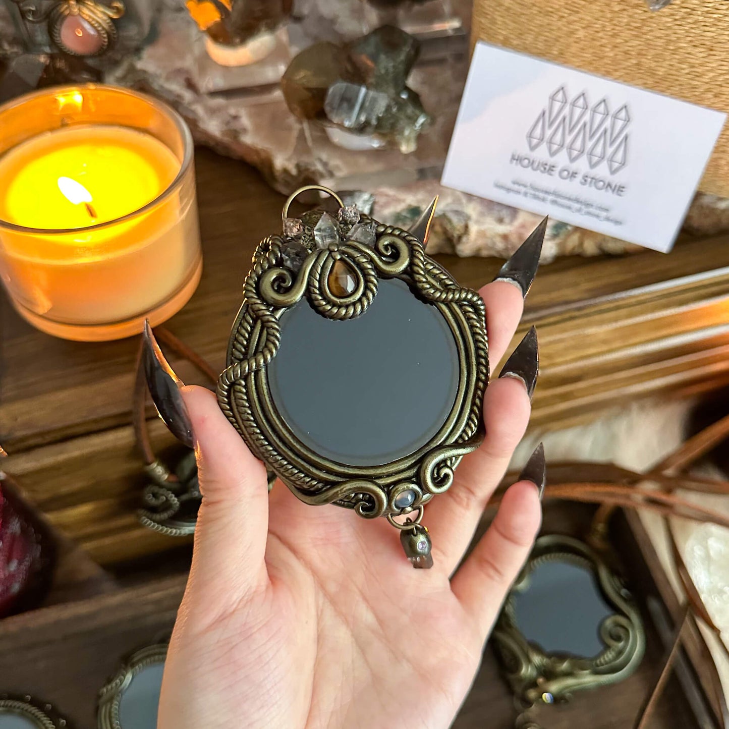 Handmade Natural Black Obsidian Pendant Necklace/Magic Obsidian Mirror Crystal Pendant/Scrying Mirror Talisman Protection Jewelry/Altar Tool