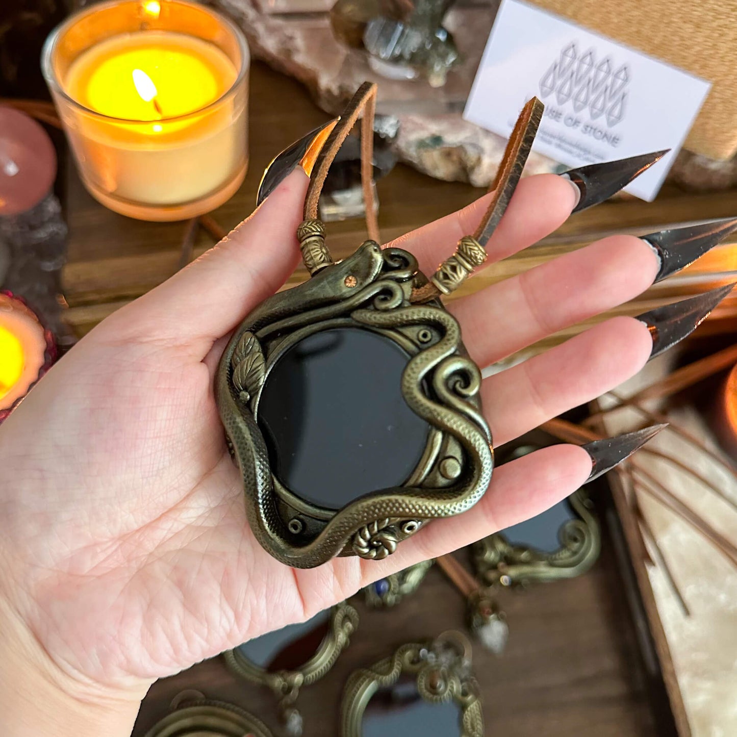 Handmade Natural Black Obsidian Pendant Necklace/Magic Obsidian Mirror Crystal Pendant/Scrying Mirror Talisman Protection Jewelry/Altar Tool