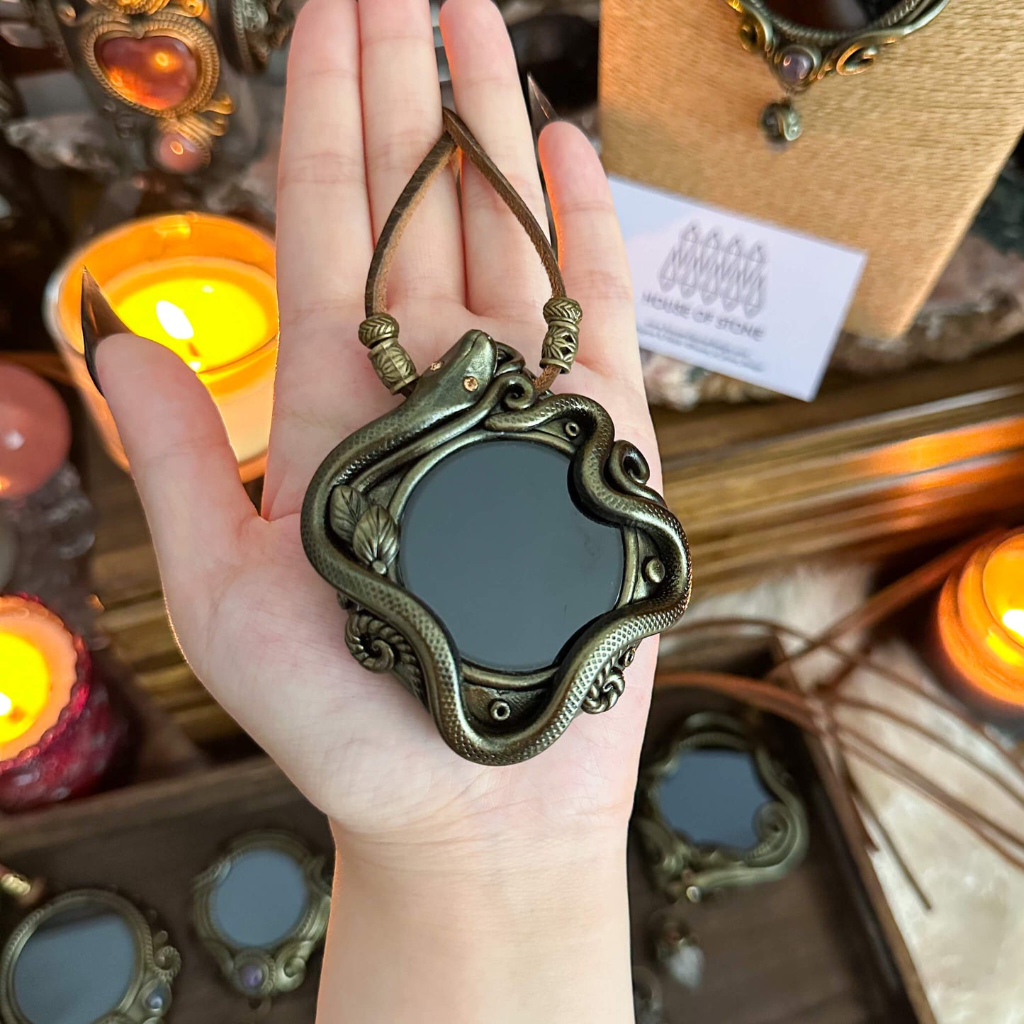 Handmade Natural Black Obsidian Pendant Necklace/Magic Obsidian Mirror Crystal Pendant/Scrying Mirror Talisman Protection Jewelry/Altar Tool
