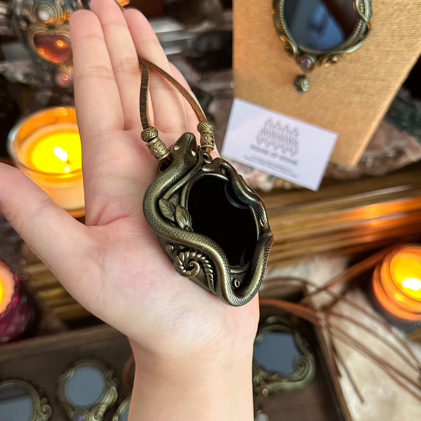 Handmade Natural Black Obsidian Pendant Necklace/Magic Obsidian Mirror Crystal Pendant/Scrying Mirror Talisman Protection Jewelry/Altar Tool