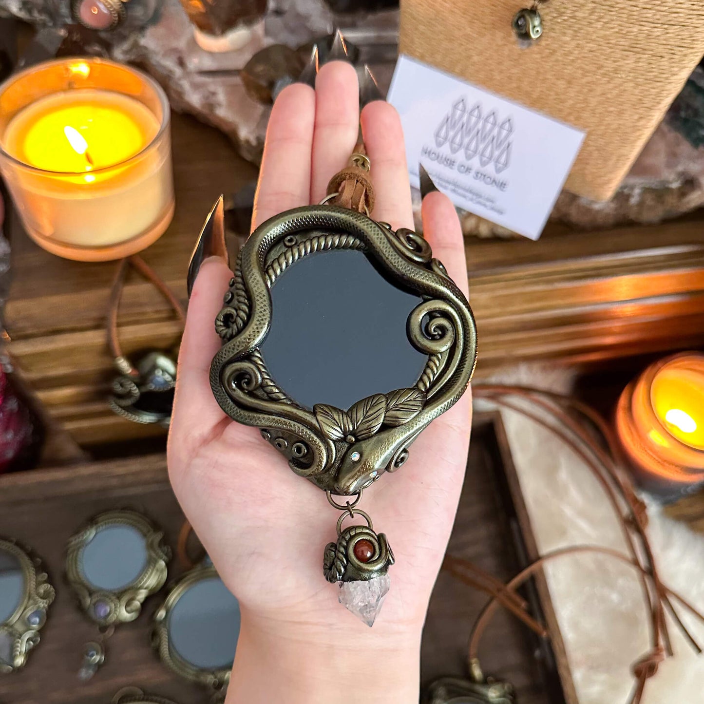 Handmade Natural Black Obsidian Pendant Necklace/Magic Obsidian Mirror Crystal Pendant/Scrying Mirror Talisman Protection Jewelry/Altar Tool