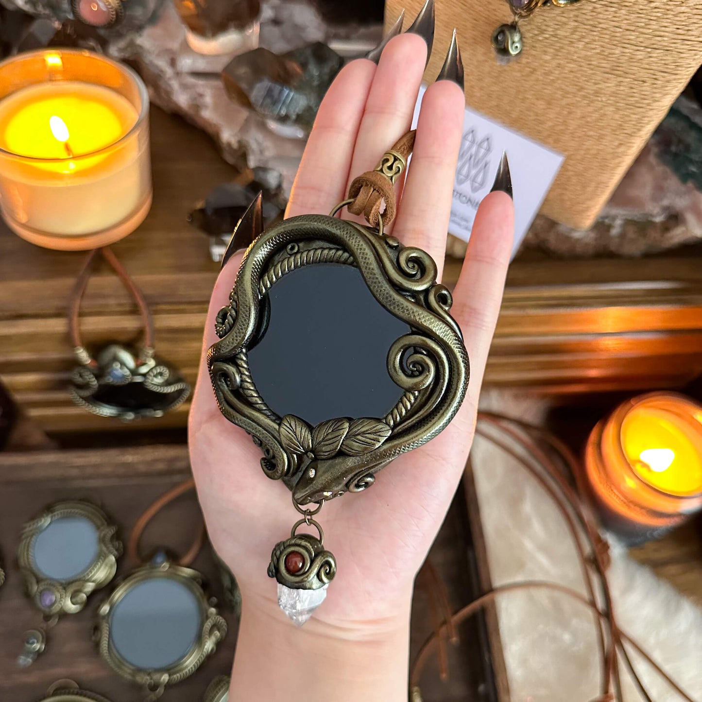Handmade Natural Black Obsidian Pendant Necklace/Magic Obsidian Mirror Crystal Pendant/Scrying Mirror Talisman Protection Jewelry/Altar Tool