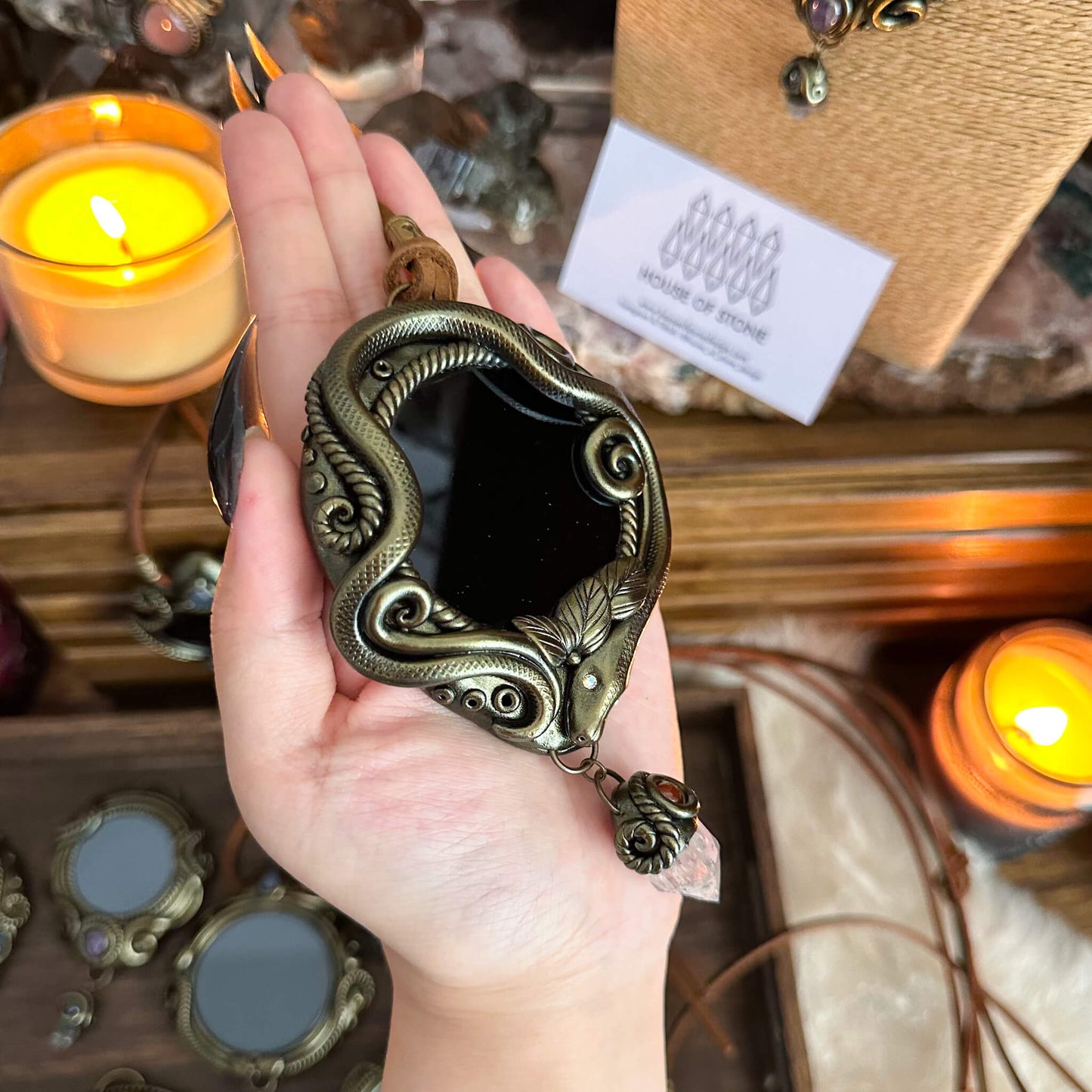 Handmade Natural Black Obsidian Pendant Necklace/Magic Obsidian Mirror Crystal Pendant/Scrying Mirror Talisman Protection Jewelry/Altar Tool