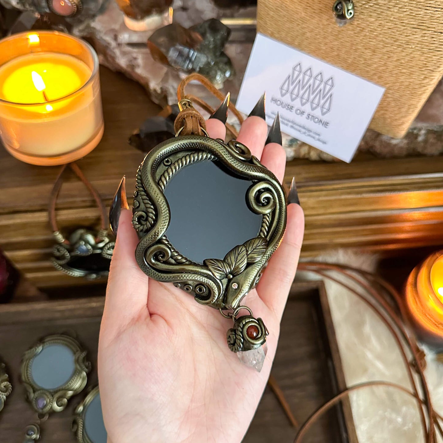Handmade Natural Black Obsidian Pendant Necklace/Magic Obsidian Mirror Crystal Pendant/Scrying Mirror Talisman Protection Jewelry/Altar Tool