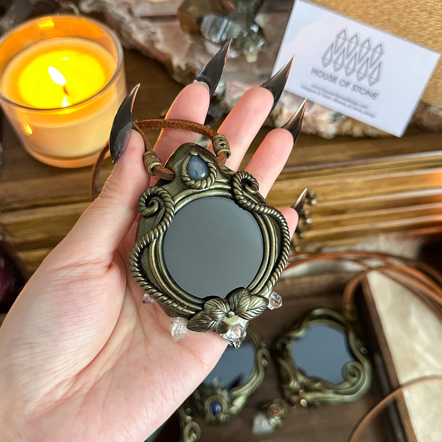 Handmade Natural Black Obsidian Pendant Necklace/Magic Obsidian Mirror Crystal Pendant/Scrying Mirror Talisman Protection Jewelry/Altar Tool
