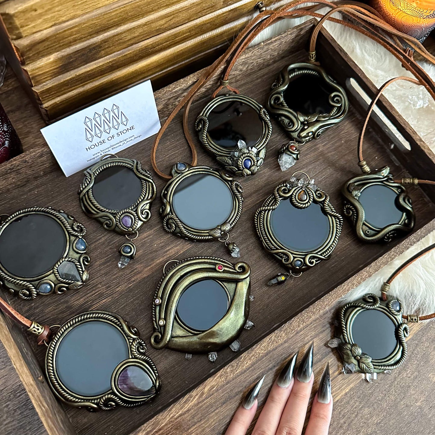 Handmade Natural Black Obsidian Pendant Necklace/Magic Obsidian Mirror Crystal Pendant/Scrying Mirror Talisman Protection Jewelry/Altar Tool