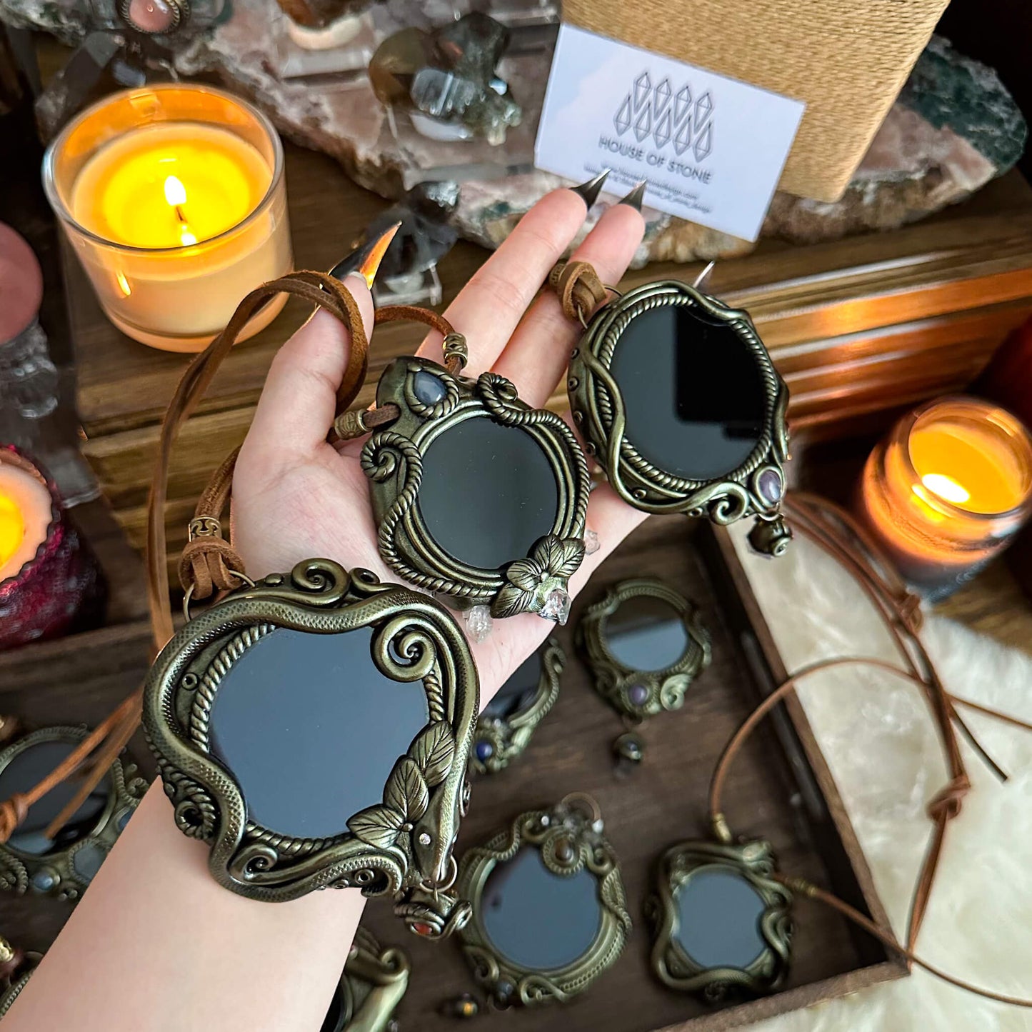 Handmade Natural Black Obsidian Pendant Necklace/Magic Obsidian Mirror Crystal Pendant/Scrying Mirror Talisman Protection Jewelry/Altar Tool