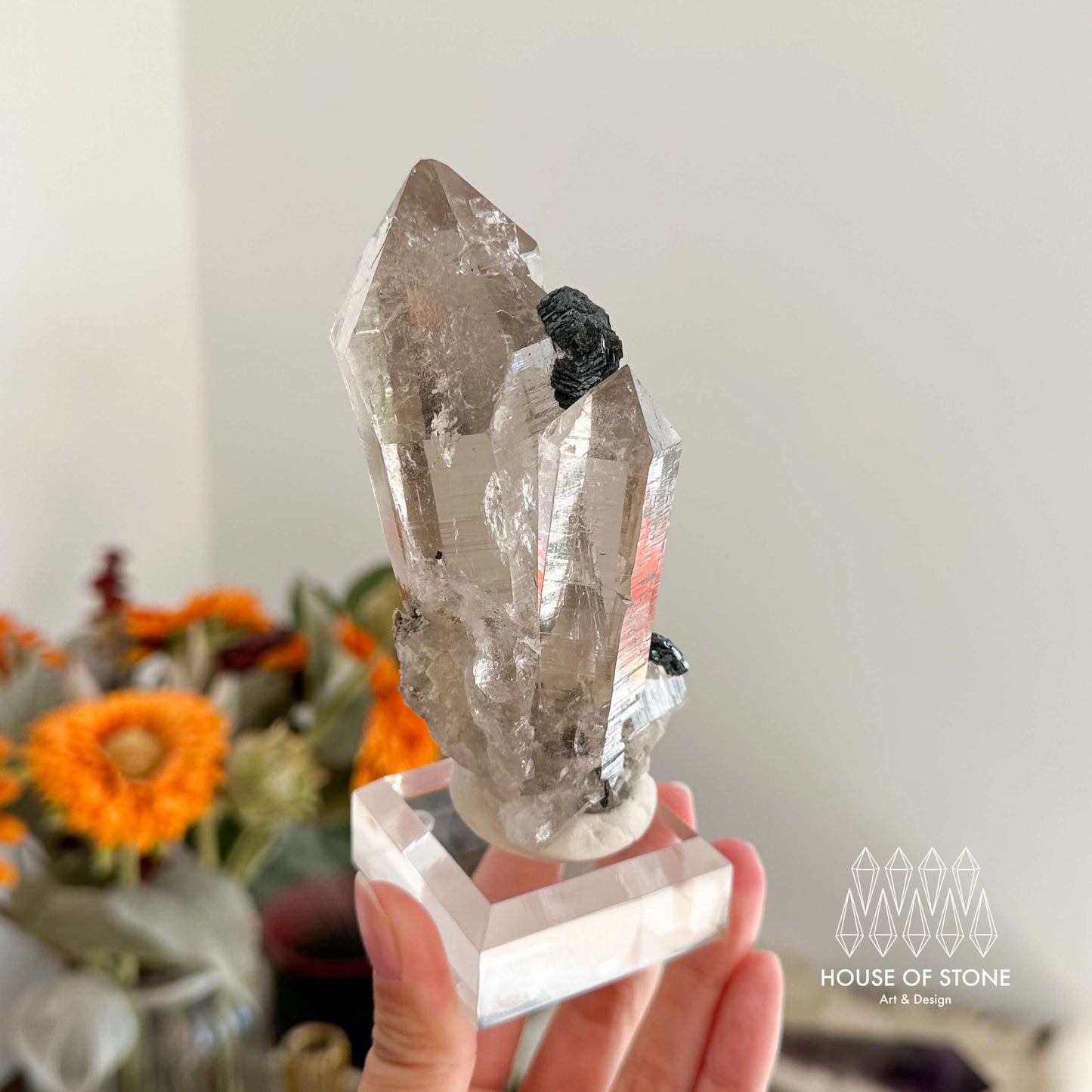 Swiss Smoky Quartz Hematite Point Specimen/Switzerland Smoky Quartz Tower/Alpine Mineral/Apls Quartz Hematite/Quartz Cluster Iron Flower