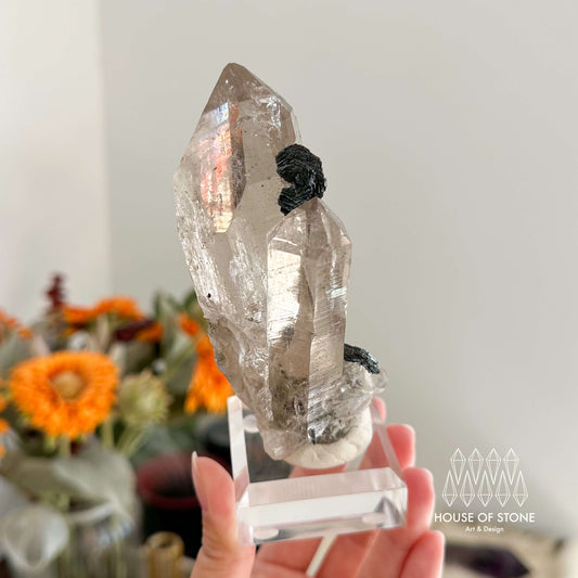 Swiss Smoky Quartz Hematite Point Specimen/Switzerland Smoky Quartz Tower/Alpine Mineral/Apls Quartz Hematite/Quartz Cluster Iron Flower