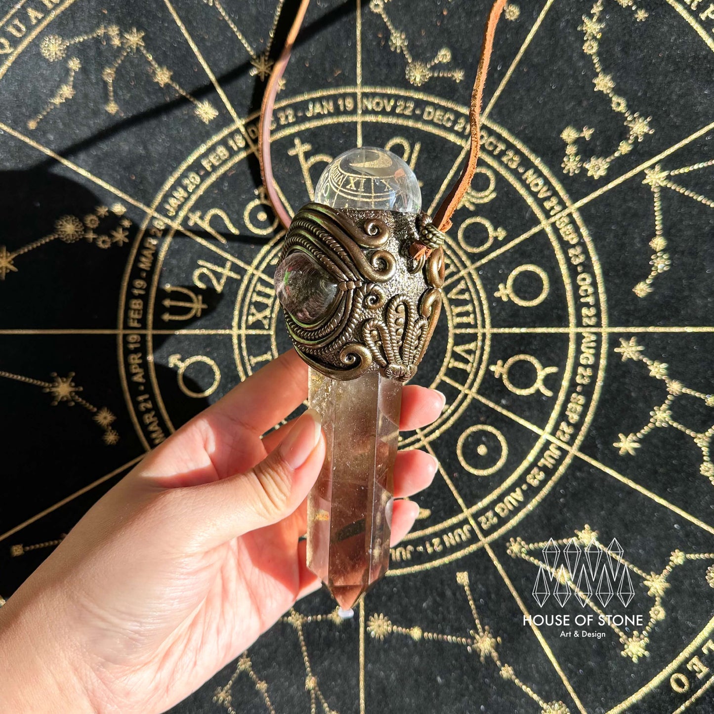 Natural Handmade Smoky Quartz  Pendant Necklace/Magic Crystal Double-sided Pendant/Labradorite Necklace/Root Chakra/Manifest Altar Tool