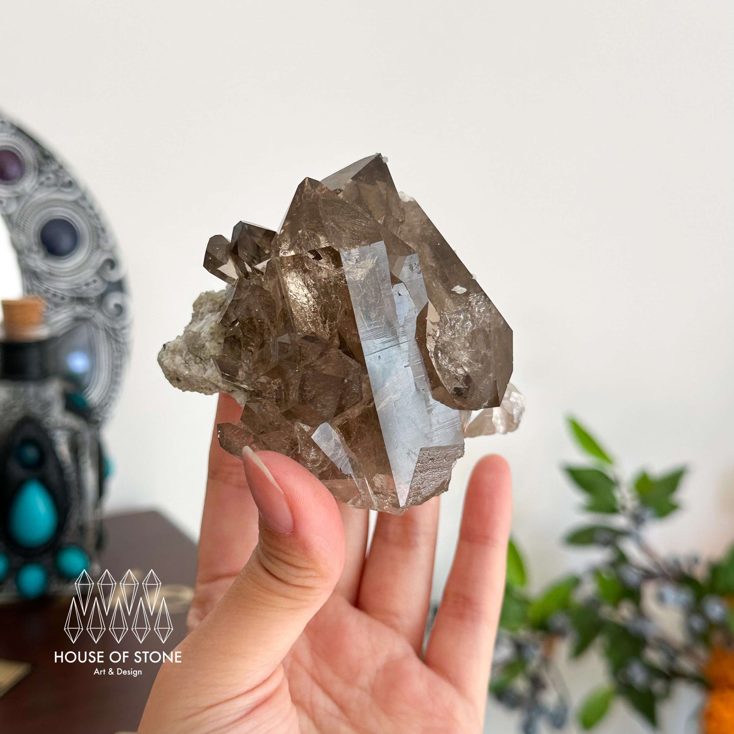 Swiss Smoky Quartz Cluster with Matrix Specimen/Switzerland Smoky Quartz Cluster Apls Specimen/Alpine Mineral/Crystal Cluster with Matrix3