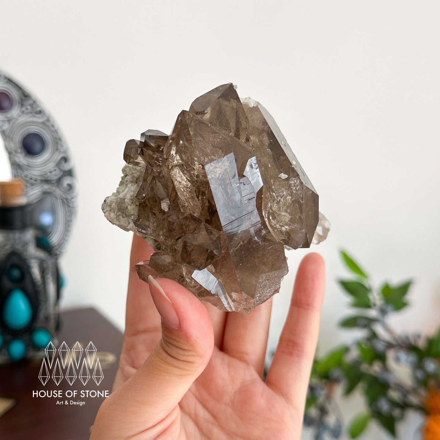 Swiss Smoky Quartz Cluster with Matrix Specimen/Switzerland Smoky Quartz Cluster Apls Specimen/Alpine Mineral/Crystal Cluster with Matrix3