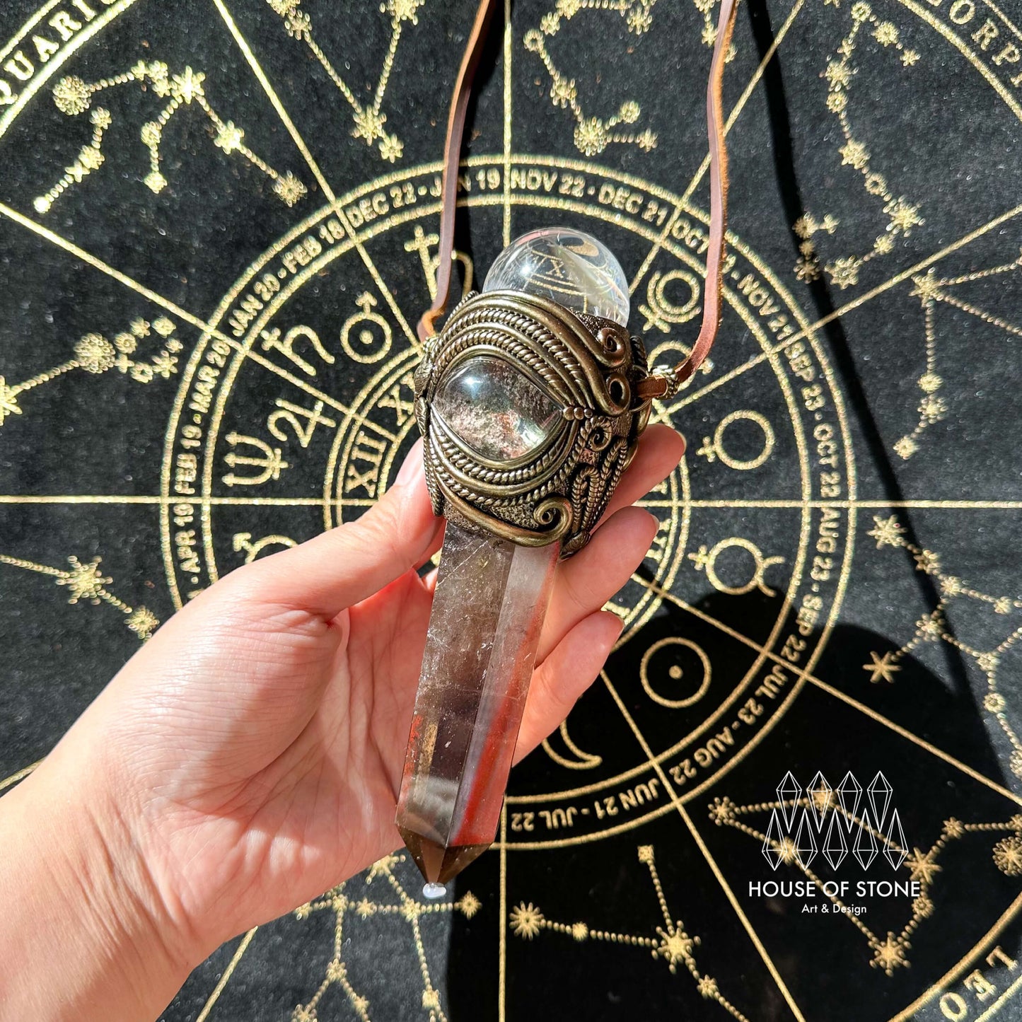 Natural Handmade Smoky Quartz  Pendant Necklace/Magic Crystal Double-sided Pendant/Labradorite Necklace/Root Chakra/Manifest Altar Tool