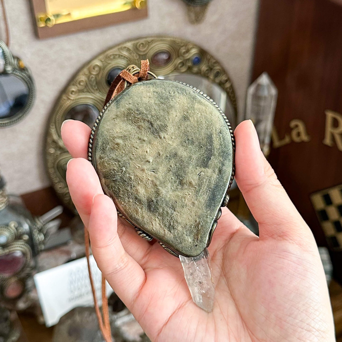 Handmade Natural Black Obsidian Pendant Necklace/Magic Obsidian Mirror Crystal Pendant/Scrying Mirror Talisman Protection Jewelry/Altar Tool