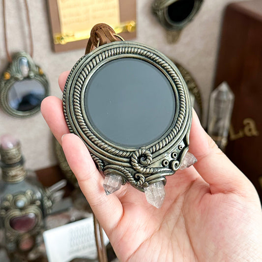 Handmade Natural Black Obsidian Pendant Necklace/Magic Obsidian Mirror Crystal Pendant/Scrying Mirror Labradorite Protection Jewelry/Altar Tool