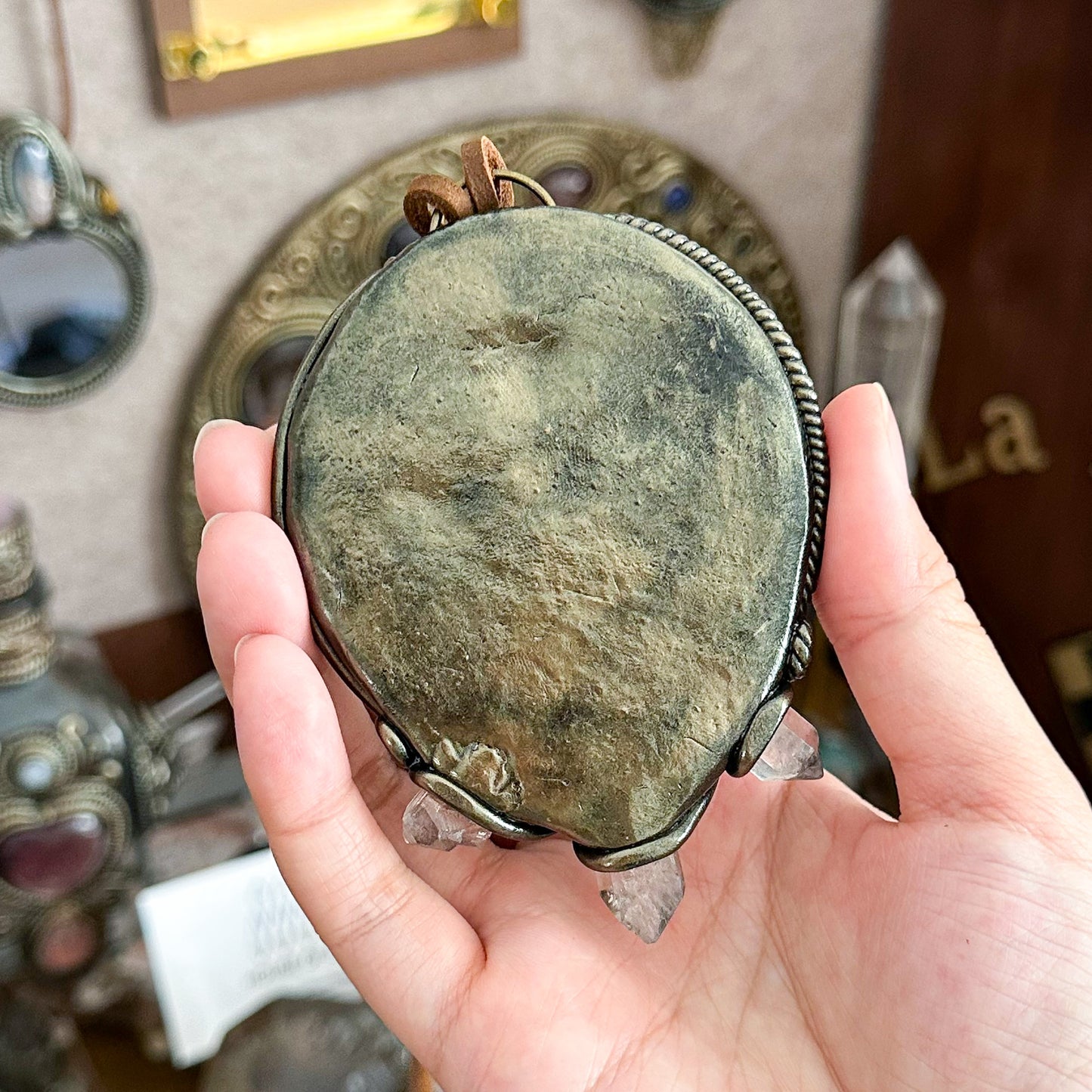 Handmade Natural Black Obsidian Pendant Necklace/Magic Obsidian Mirror Crystal Pendant/Scrying Mirror Labradorite Protection Jewelry/Altar Tool