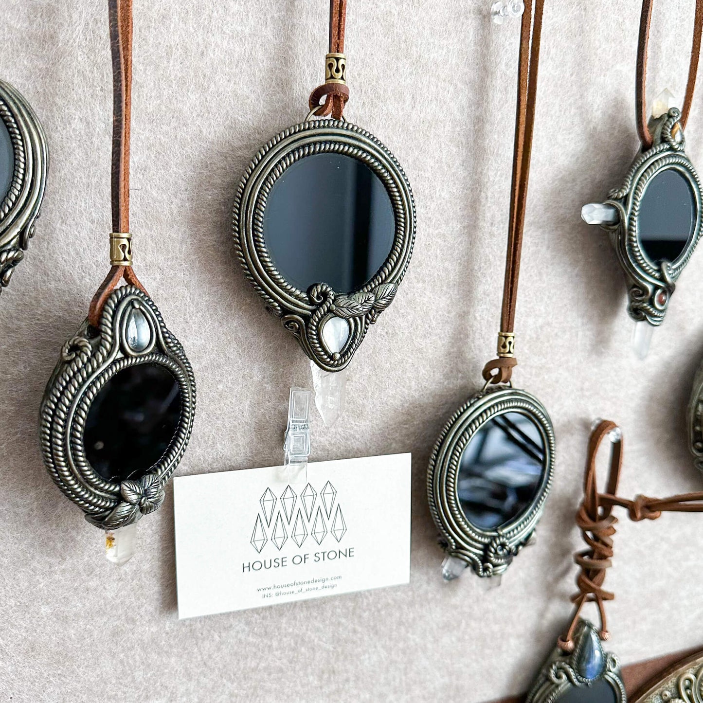 Handmade Natural Black Obsidian Pendant Necklace/Magic Obsidian Mirror Crystal Pendant/Scrying Mirror Labradorite Protection Jewelry/Altar Tool