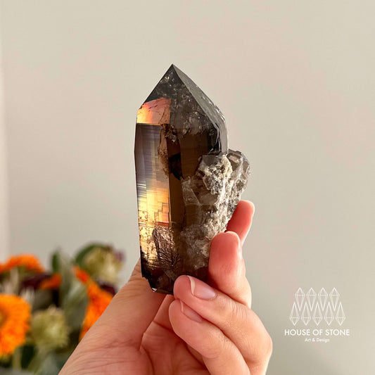 Alpine Mineral Smoky Quartz Point Specimen/Swiss Tower Apls/Double Terminated Quartz Points with Chlorite