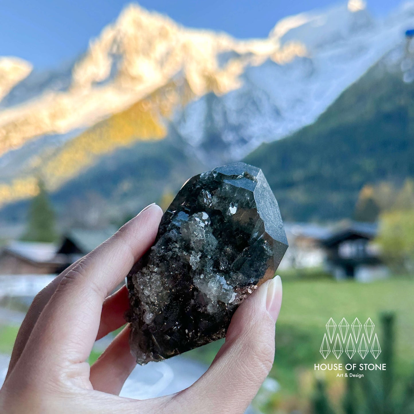 Alpine Mineral Smoky Quartz Point Specimen/Swiss Tower Apls/Double Terminated Quartz Points with Chlorite