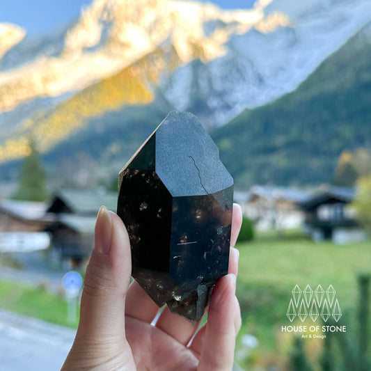 Alpine Mineral Smoky Quartz Point Specimen/Swiss Tower Apls/Double Terminated Quartz Points with Chlorite