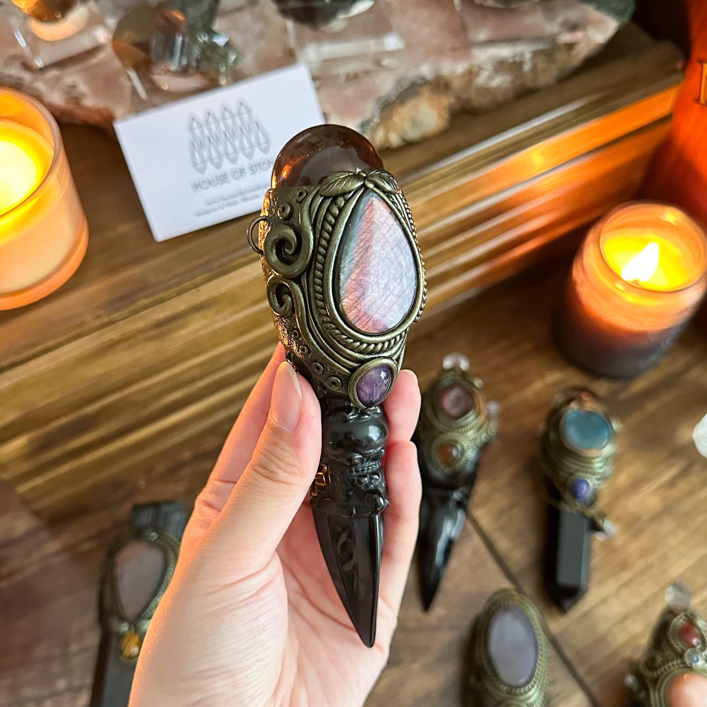 Handmade Natural Smoky Quartz Pendant Necklace/Magic Obsidian Crystal Protection Pendant/Talisman Amulet Jewelry/Chakra/Altar Tool