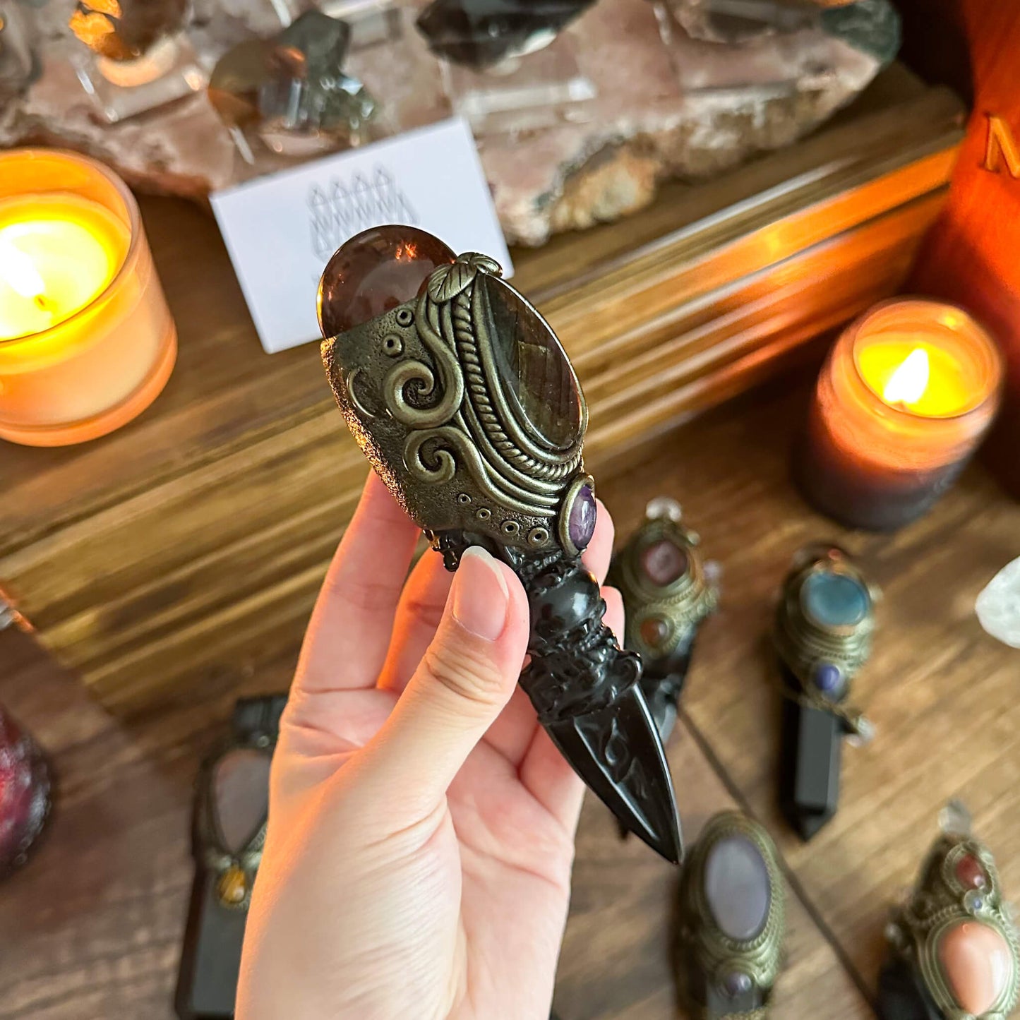 Handmade Natural Smoky Quartz Pendant Necklace/Magic Obsidian Crystal Protection Pendant/Talisman Amulet Jewelry/Chakra/Altar Tool