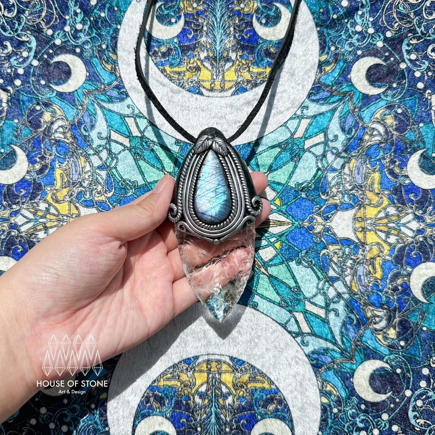 Natural Handmade Clear Quartz Arrowhead Pendant Necklace/Magic Crystal Double-sided Pendant/Labradorite Jewelry/Chakra/Altar Tool