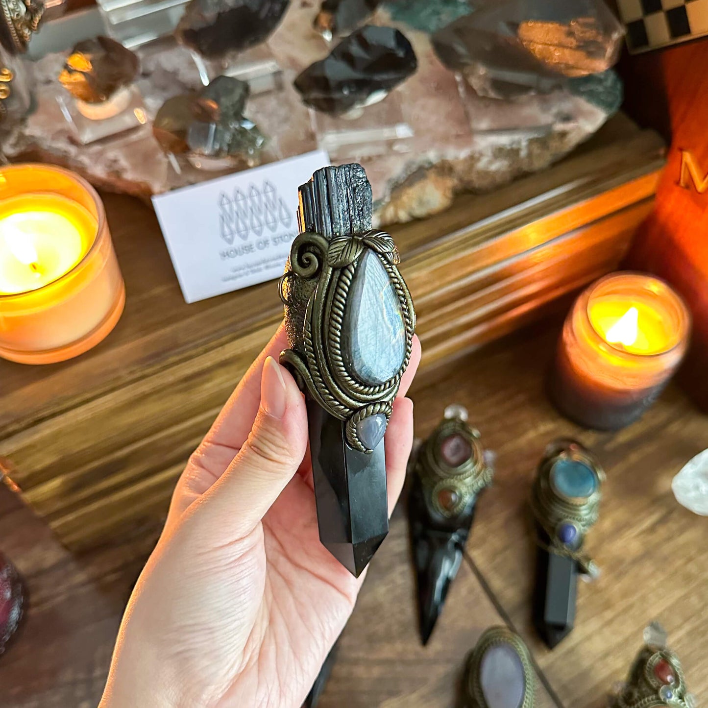 Handmade Natural Black Tourmaline Pendant Necklace/Magic Crystal Black Obsidian Pendant/Amulet Necklace/Root Chakra/Manifest Altar Tool