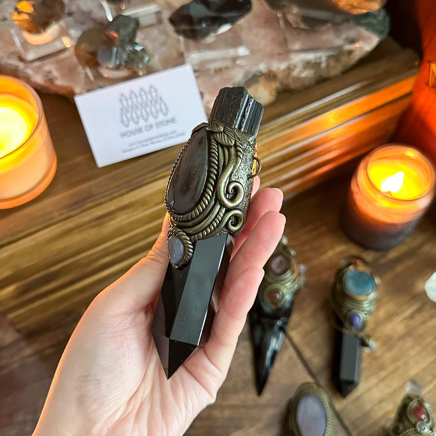 Handmade Natural Black Tourmaline Pendant Necklace/Magic Crystal Black Obsidian Pendant/Amulet Necklace/Root Chakra/Manifest Altar Tool