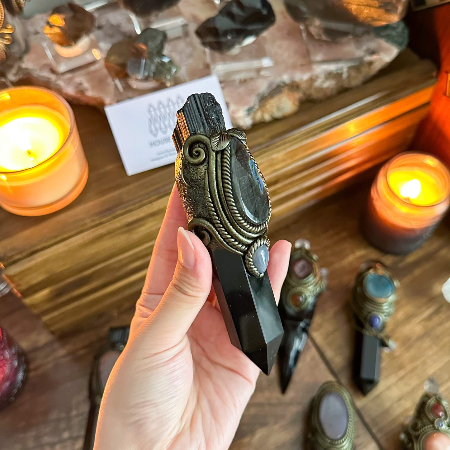 Handmade Natural Black Tourmaline Pendant Necklace/Magic Crystal Black Obsidian Pendant/Amulet Necklace/Root Chakra/Manifest Altar Tool