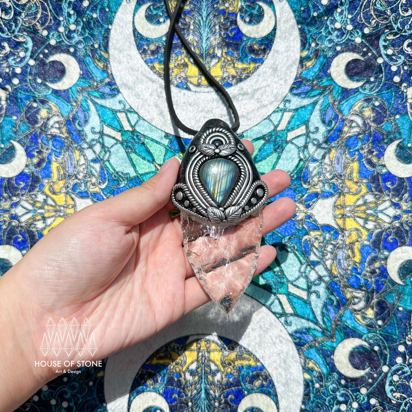 Natural Handmade Clear Quartz Arrowhead Pendant Necklace/Magic Crystal Double-sided Pendant/Labradorite Jewelry/Chakra/Altar Tool